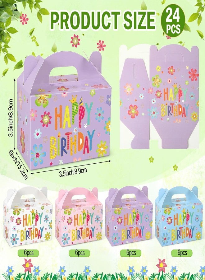 Capoda 24 Pcs Happy Birthday Party Favor Treat Boxes Colorful Flower Gable Gift Boxes Paper Goodie Snack Candy Box with Handle Gift Wrapping for Party Supplies 6 x 3.5 x 3.5 Inch (Happy Birthday) - Image 3
