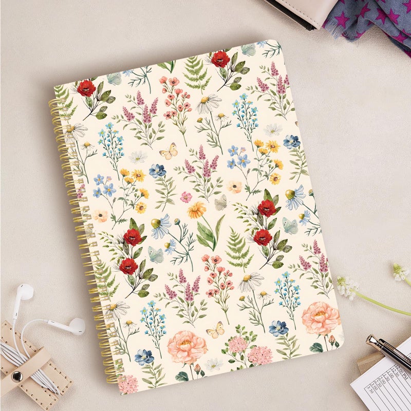 Stanoha Cute Spiral Notebook journal A4 Aesthetic Pretty Design for Women Girls Kawaii with Pocket, 8.5 x 11 inch, Graph, Plant Flower - Image 5