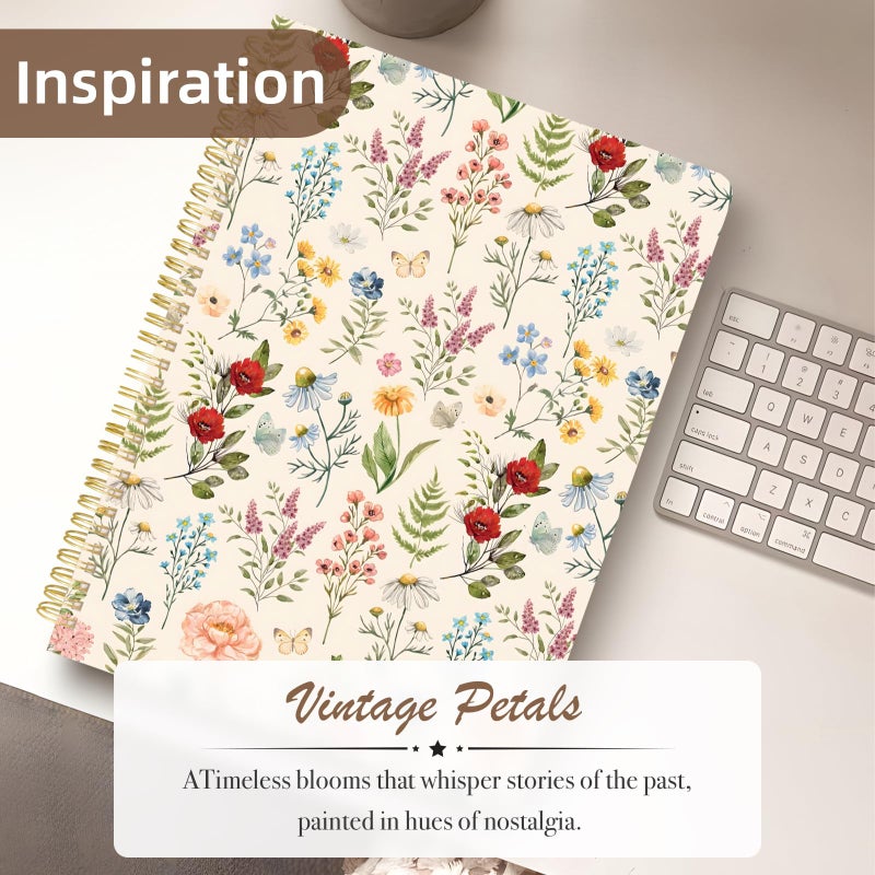 Stanoha Cute Spiral Notebook journal A4 Aesthetic Pretty Design for Women Girls Kawaii with Pocket, 8.5 x 11 inch, Graph, Plant Flower - Image 3
