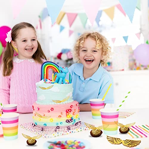 Sliverdew 50PCS Wizard Party Chocolate Decoration Wings Chocolate Decoration, Wings Wafer Cupcake Toppers with 50pcs Glue Point, Wafer Cupcake Toppers for Anniversary Birthday Wedding - Image 4