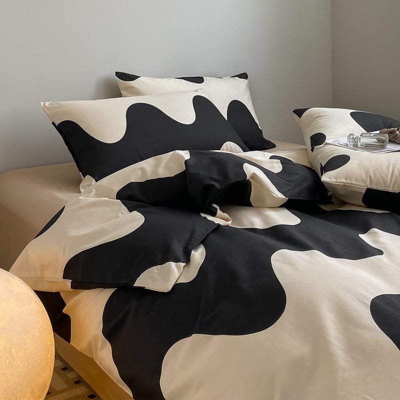 LAYENJOY Ripple Duvet Cover Set Queen, 100% Cotton Bedding, Cream White Black Geometric Pattern Printed, 1 Abstract Comforter Cover Full and 2 Pillowcases for Kids Teens Boys Girls - Image 5
