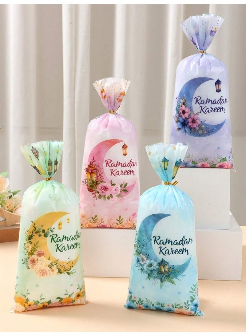 توزيعات رمضان 25 أكياس هدايا مزخرفة برسمة هلال وفوانيس وعبارة رمضان كريم مع أربطة ذهبية، مناسبة لتقديم الحلوى وزينة حفلات رمضان والعيد وديكور طاولة الضيافة - Image 1