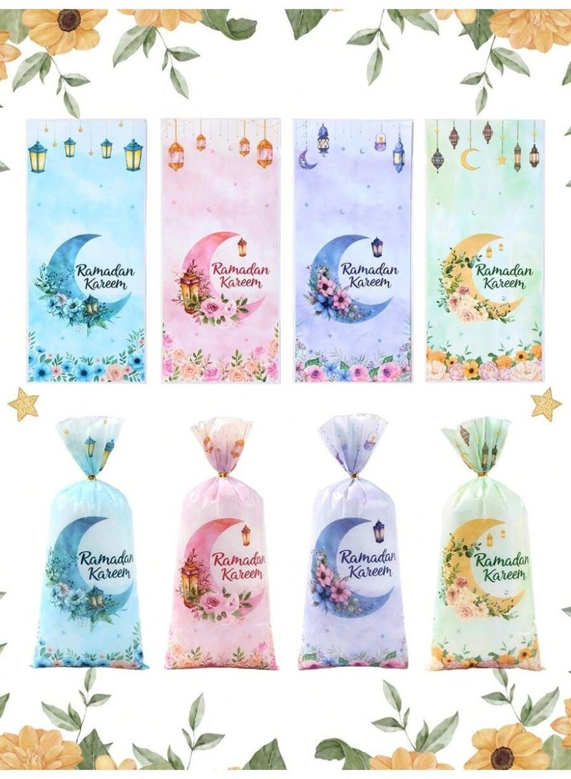 توزيعات رمضان 25 أكياس هدايا مزخرفة برسمة هلال وفوانيس وعبارة رمضان كريم مع أربطة ذهبية، مناسبة لتقديم الحلوى وزينة حفلات رمضان والعيد وديكور طاولة الضيافة - Image 3