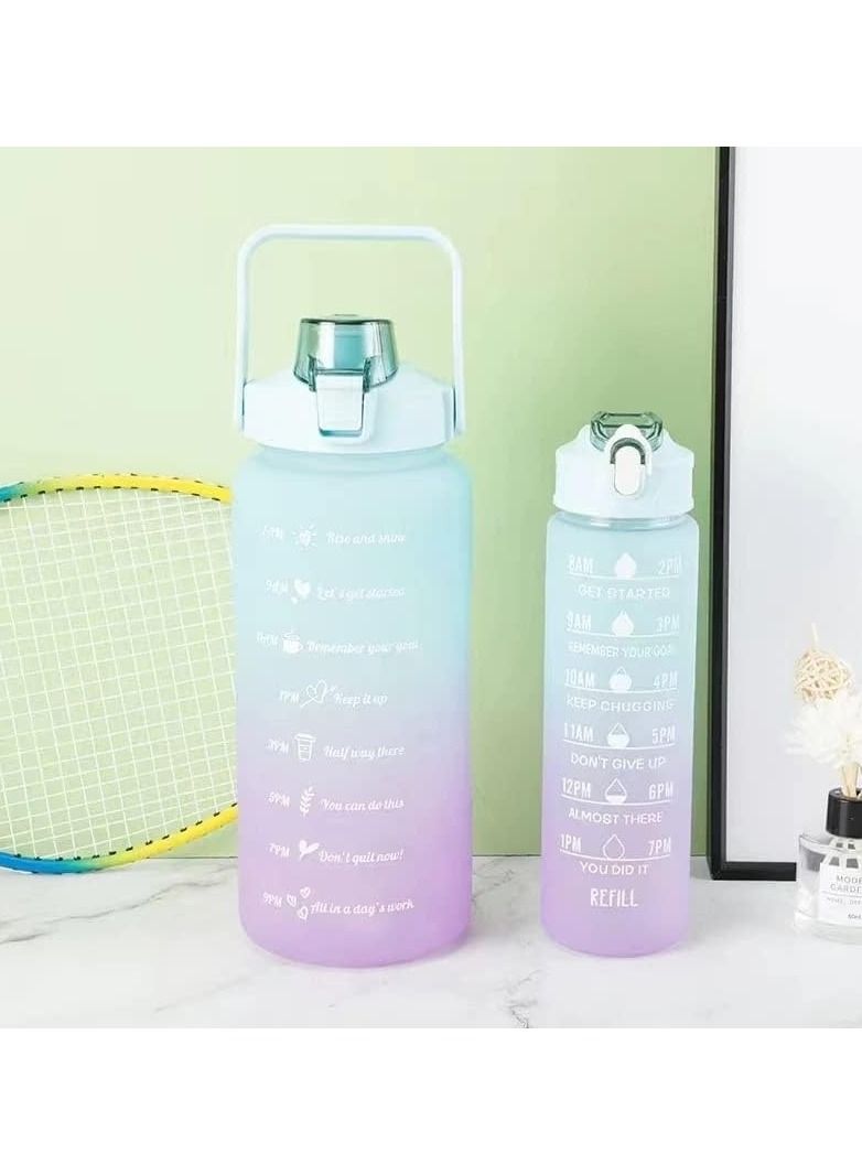 VIO Leakproof Free Water Bottles for Fitness Gym and Outdoor Sports Water Bottles with Time Marker Motivational Bottles with Straw Set of 2 2000ML 64OZ and 700ML 24Oz Gradient Cyan Purple  - Image 4
