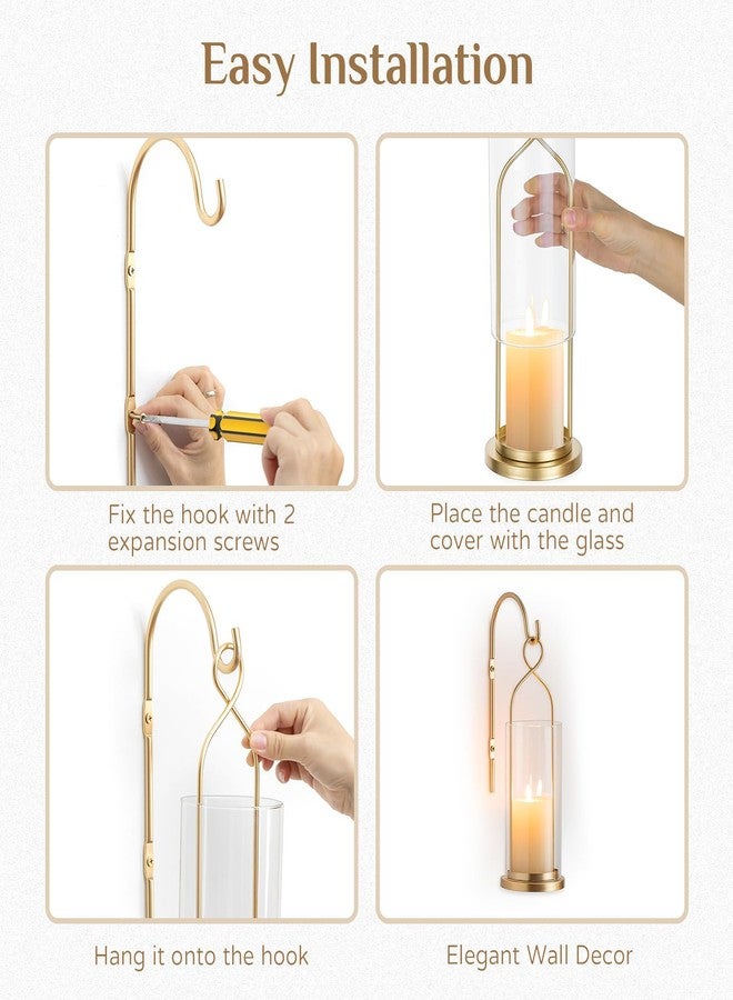 Walasis Gold Candle Sconces Wall Decor: Set of 2 Wall Candle Holder for Pillar Candles - Modern Metal Hurricane Lantern Decoration for Indoor Porch Fireplace Bathroom Living Room - Image 5