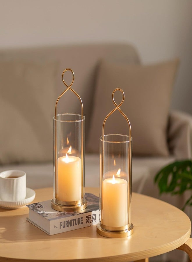 Walasis Gold Candle Sconces Wall Decor: Set of 2 Wall Candle Holder for Pillar Candles - Modern Metal Hurricane Lantern Decoration for Indoor Porch Fireplace Bathroom Living Room - Image 4