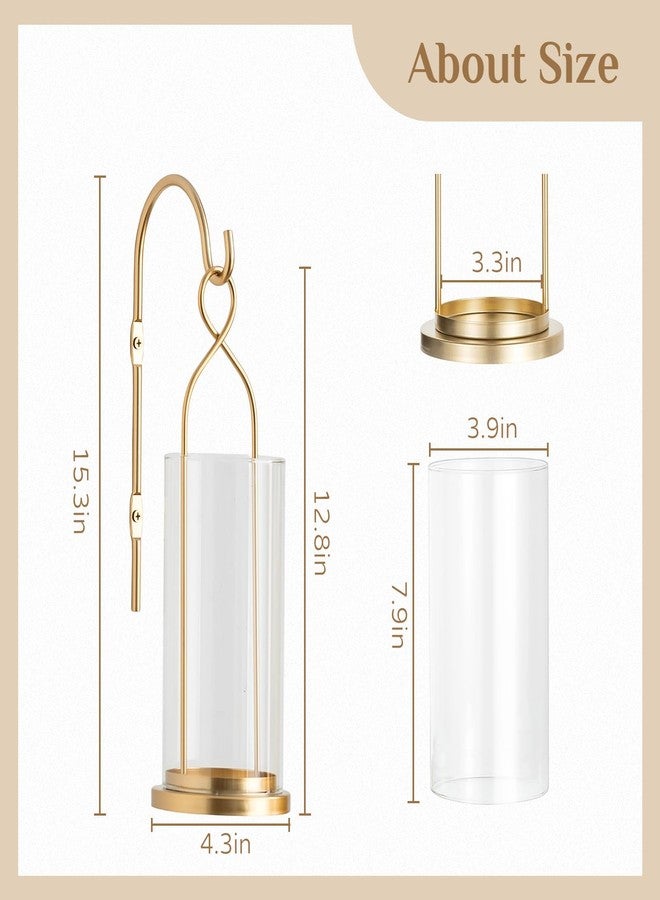 Walasis Gold Candle Sconces Wall Decor: Set of 2 Wall Candle Holder for Pillar Candles - Modern Metal Hurricane Lantern Decoration for Indoor Porch Fireplace Bathroom Living Room - Image 3