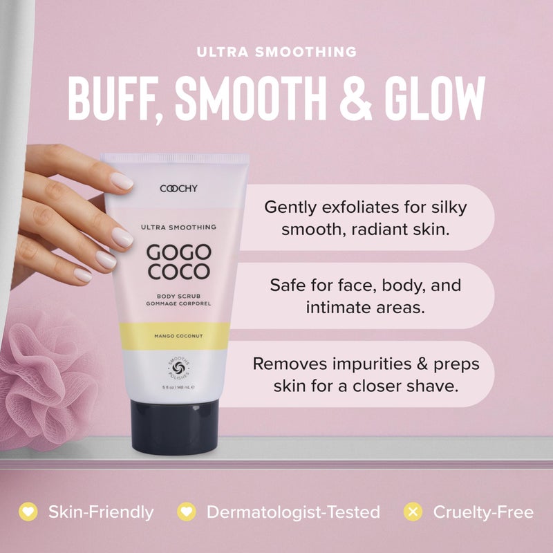 Coochy Ultra Smoothing Body Scrub | Gentle Exfoliating Body Scrub for Sensitive Skin | Removes Dead Skin Cells, Prevents Ingrowns | Paraben-free, Cruelty-free | Mango Coconut 5 oz/148 mL - Image 2