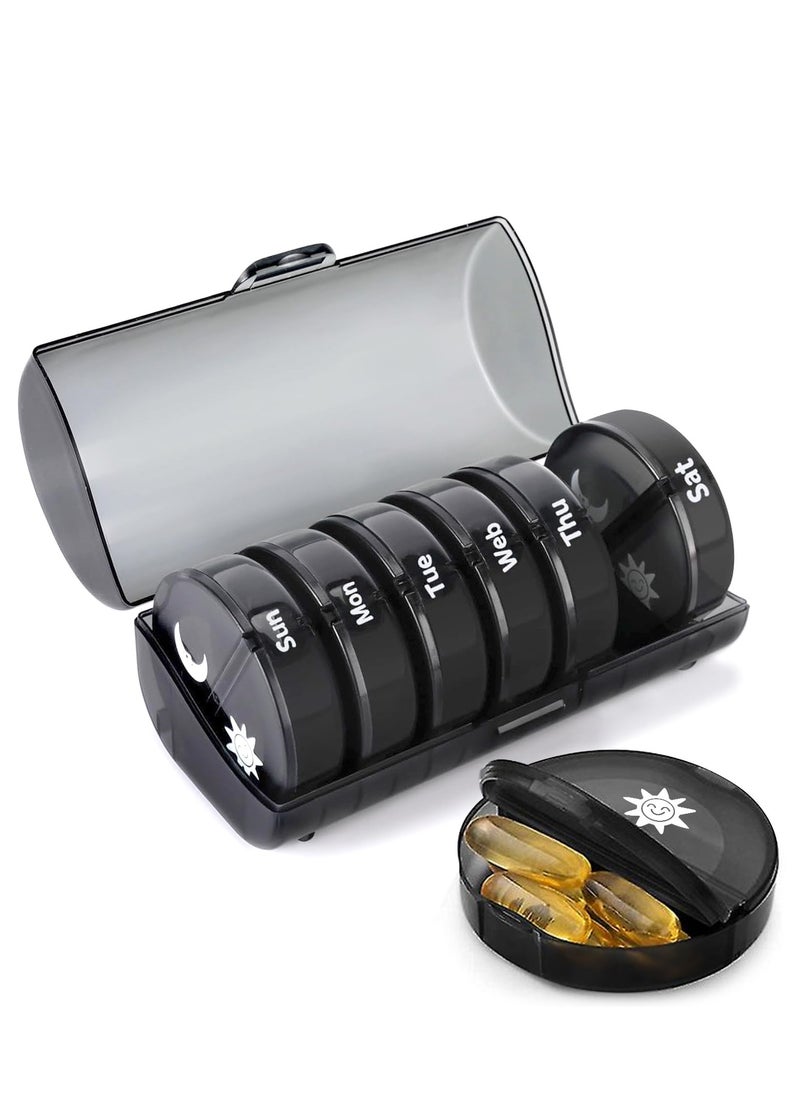HomarKet Portable Pill Organizer - 2 Daily Compartments for a Week - Travel-Friendly, Light-Resistant Pill Box - Ideal for Vitamins Medication Supplements  - Image 1