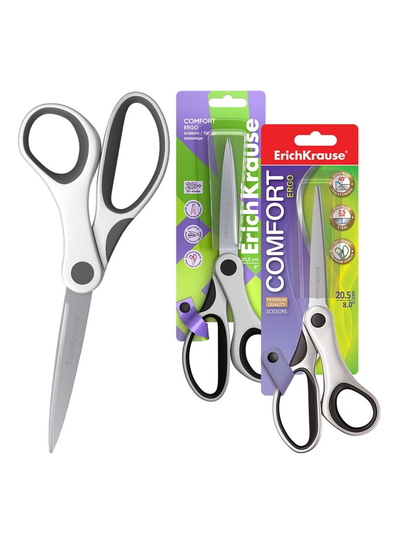 ErichKrause 1-Piece Comfort Ergo Stainless Steel Scissors 20.5cm Size Assorted Handles - Image 4