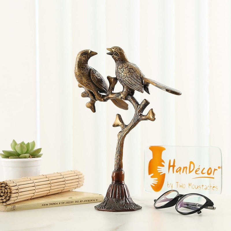 Two Moustaches Brass Love Birds on Tree Showpiece for Home Decor 9 Inches 105 Kg Home Decor Show Piece Figurines for Home Decor Home Decor Artifacts Standard Multicolour 1 Piece - Image 1