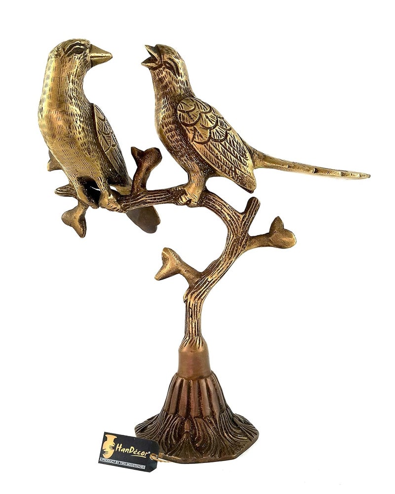 Two Moustaches Brass Love Birds on Tree Showpiece for Home Decor 9 Inches 105 Kg Home Decor Show Piece Figurines for Home Decor Home Decor Artifacts Standard Multicolour 1 Piece - Image 2