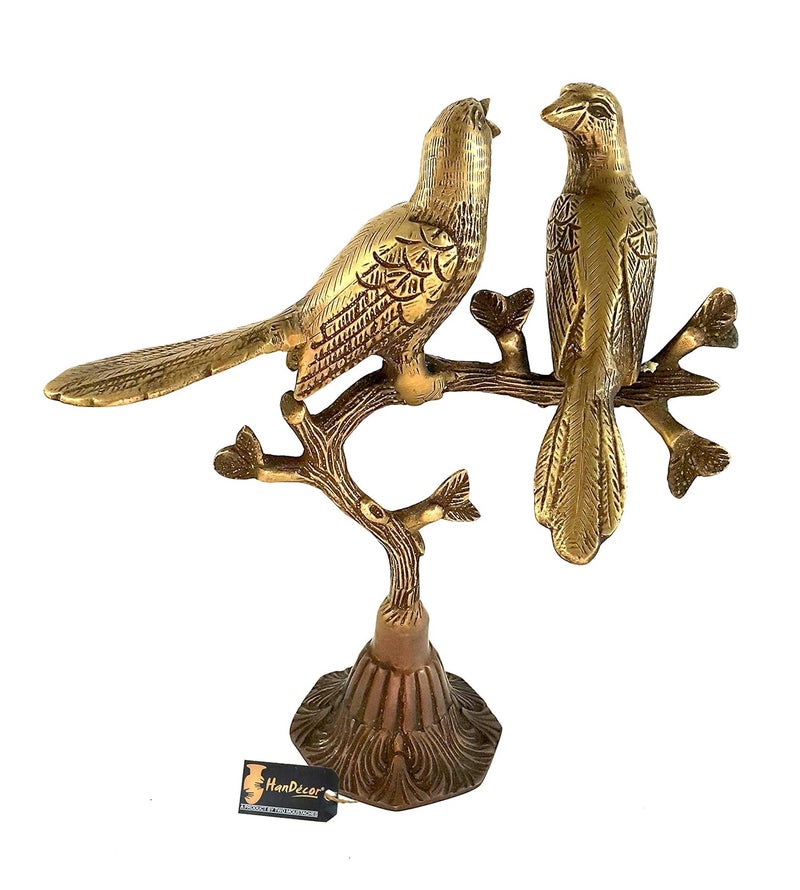 Two Moustaches Brass Love Birds on Tree Showpiece for Home Decor 9 Inches 105 Kg Home Decor Show Piece Figurines for Home Decor Home Decor Artifacts Standard Multicolour 1 Piece - Image 3