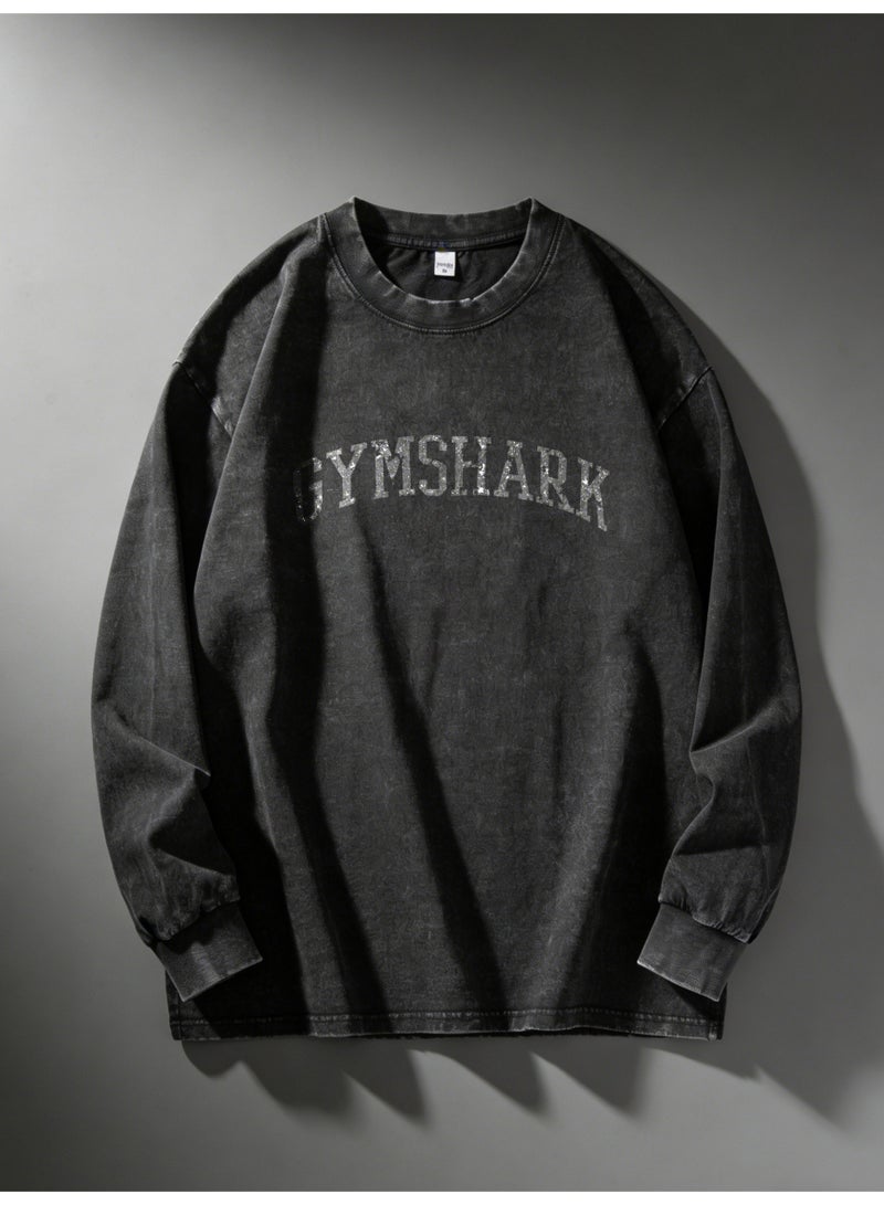 جيمشارك Gymshark غسلت قميص أسود طويل الأكمام - تصميم مضطرب خمر ، نسيج ناعم تنفس ، شعار العلامة التجارية الجريئة ، Unisex مناسبة للصالة الرياضية وتصميم عارضة يومي - Image 4