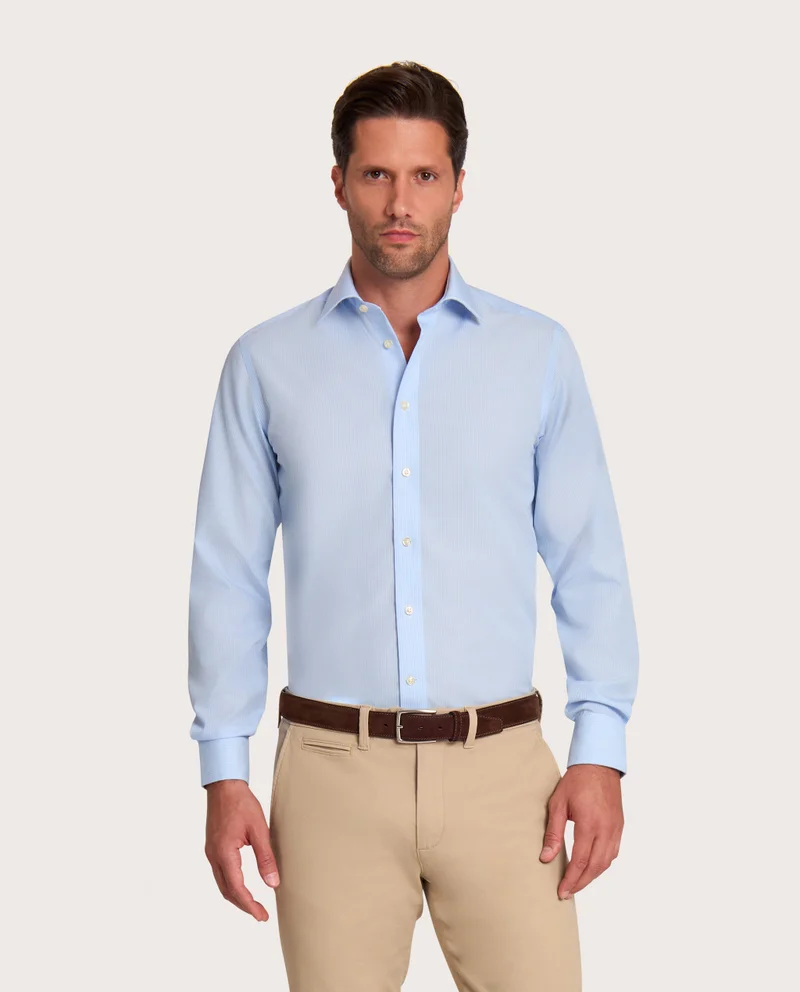 كاميتشسما Fancy Non-Iron Light Blue Stripes Poplin Slim Shirt