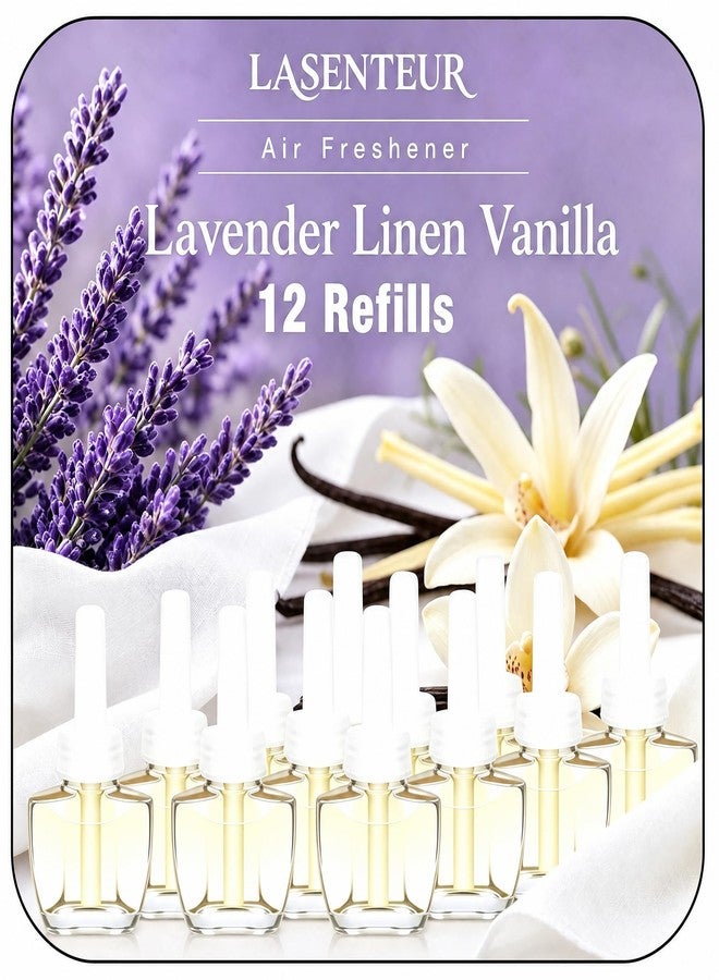 عبوات معطر جو كهربائي للمنزل، برائحة اللافندر والفانيليا والكتان الصيفية، 12 عبوة (إجمالي 7.92 أونصة سائلة)، متوافقة مع معطرات الجو الكهربائية من إير ويك وجليد، عبوات زيت معطر كهربائي لغرفة النوم والحمام - Image 1