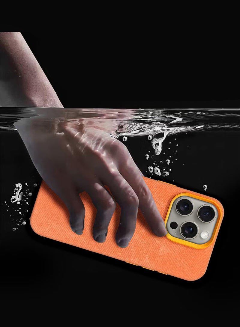 CATANES 3Packs iPhone 15 Pro Max Alcantara Case Cover Premium Quality Luxurious Soft Touch Protection with Metal Camera Frame with Two 3D Screen Protectors - Orange  - Image 5