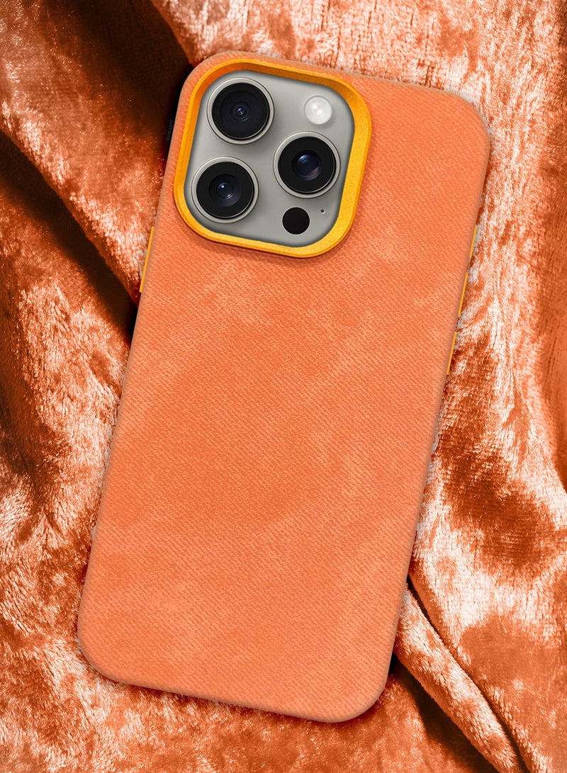 CATANES 3Packs iPhone 15 Pro Max Alcantara Case Cover Premium Quality Luxurious Soft Touch Protection with Metal Camera Frame with Two 3D Screen Protectors - Orange  - Image 4