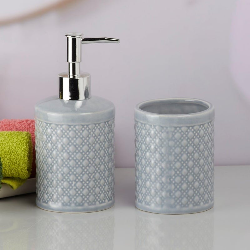 SaSaSa Ceramic Bathroom Set - Elegant Set of 2 Bath Accessory Kit with Soap Dispenser & Toothbrush Holder - Modern Bathroom Decor for Home & Guests (9605) - Image 1