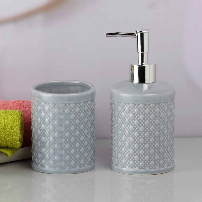 SaSaSa Ceramic Bathroom Set - Elegant Set of 2 Bath Accessory Kit with Soap Dispenser & Toothbrush Holder - Modern Bathroom Decor for Home & Guests (9605) - Image 4