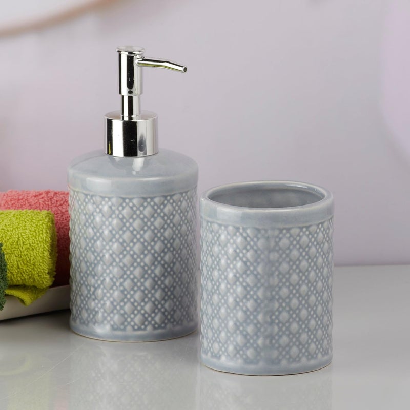SaSaSa Ceramic Bathroom Set - Elegant Set of 2 Bath Accessory Kit with Soap Dispenser & Toothbrush Holder - Modern Bathroom Decor for Home & Guests (9605) - Image 3