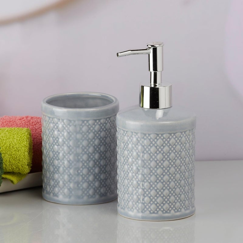 SaSaSa Ceramic Bathroom Set - Elegant Set of 2 Bath Accessory Kit with Soap Dispenser & Toothbrush Holder - Modern Bathroom Decor for Home & Guests (9605) - Image 2