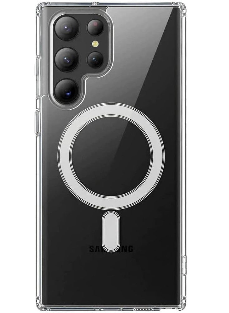 حافظة هاتف مغناطيسية متوافقة مع هاتف Samsung Galaxy S23 Ultra - حافظة شفافة مقاومة للصدمات للهاتف المحمول تعمل مع الشحن اللاسلكي، محفظة بطاقات MagSafe - حافظة واقية أنيقة - حافظة Mag Safe  - Image 1