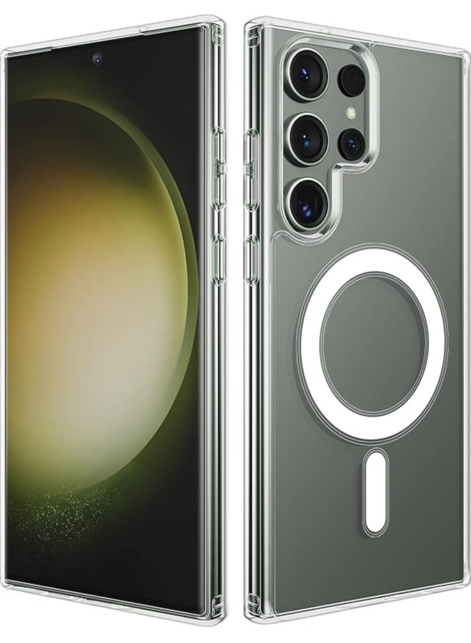 حافظة هاتف مغناطيسية متوافقة مع هاتف Samsung Galaxy S23 Ultra - حافظة شفافة مقاومة للصدمات للهاتف المحمول تعمل مع الشحن اللاسلكي، محفظة بطاقات MagSafe - حافظة واقية أنيقة - حافظة Mag Safe  - Image 2