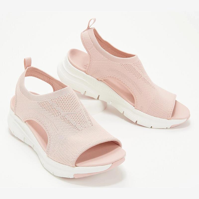 Cross-border sandals women's 2021 summer new mesh thick-soled soft-soled casual sports women's shoes flat flying woven fish mouth shoes women blue 38 - Image 1