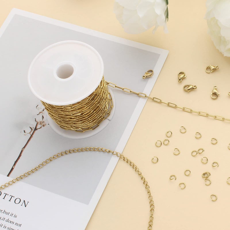 UMAOKANG 16.4 Feet Gold Stainless Steel Chains Bulk Cable Paperclip Necklace Chains Link Roll with Jump Rings Lobster Clasps Extender Chain for Jewelry Making - Image 4