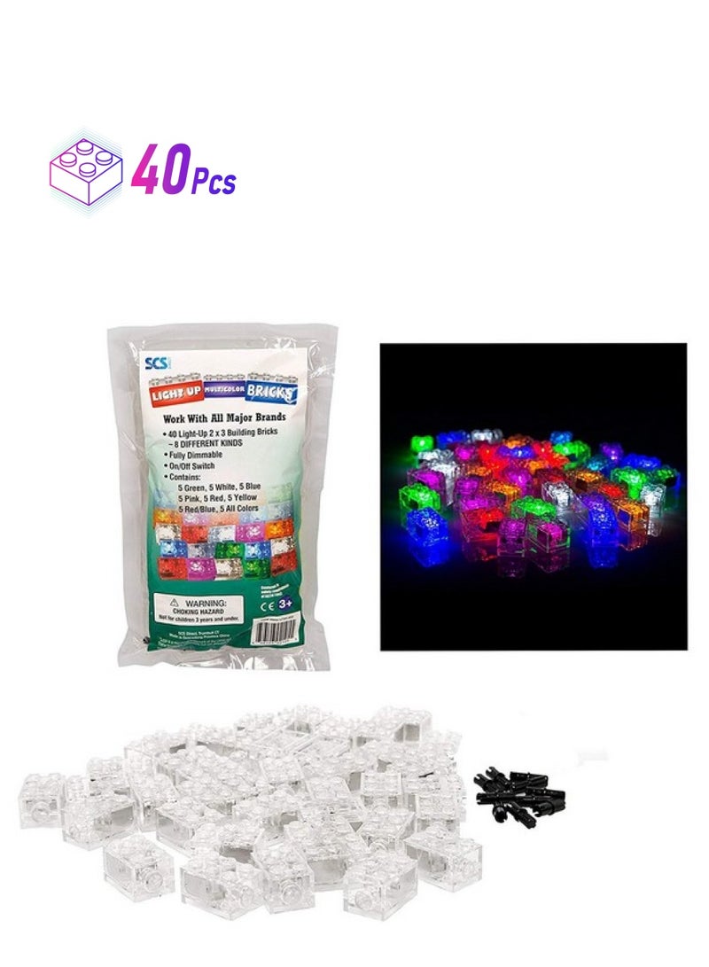 أس سي أس دايركت مكعبات بناء SCS المضيئة المباشرة مع مفتاح تشغيل/إيقاف وإمكانية التعتيم - 40 قطعة من الأضواء متعددة الألوان - متوافقة وتتناسب بإحكام مع جميع العلامات التجارية الرئيسية، رائعة لطاولة الأنشطة والمشاريع، هدية عيد الميلاد - Image 1