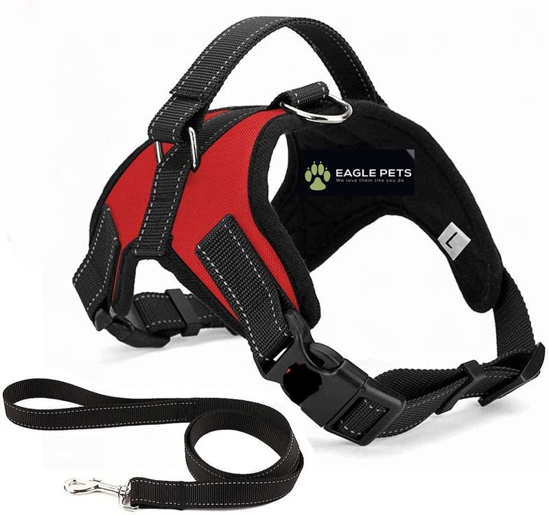 Eagle Pets No Pull Dog Harness, Breathable Adjustable Comfort, Free Leash Included, for Small Medium Large Dog, Best for Training Walking. (Red, Large) - Image 1