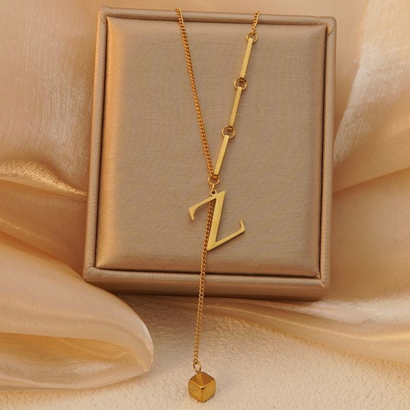 Vital Titanium Steel Tassel Collarbone Necklace for Women, 26 Letter Initial Pendant, Fade-Resistant Minimalist Jewelry