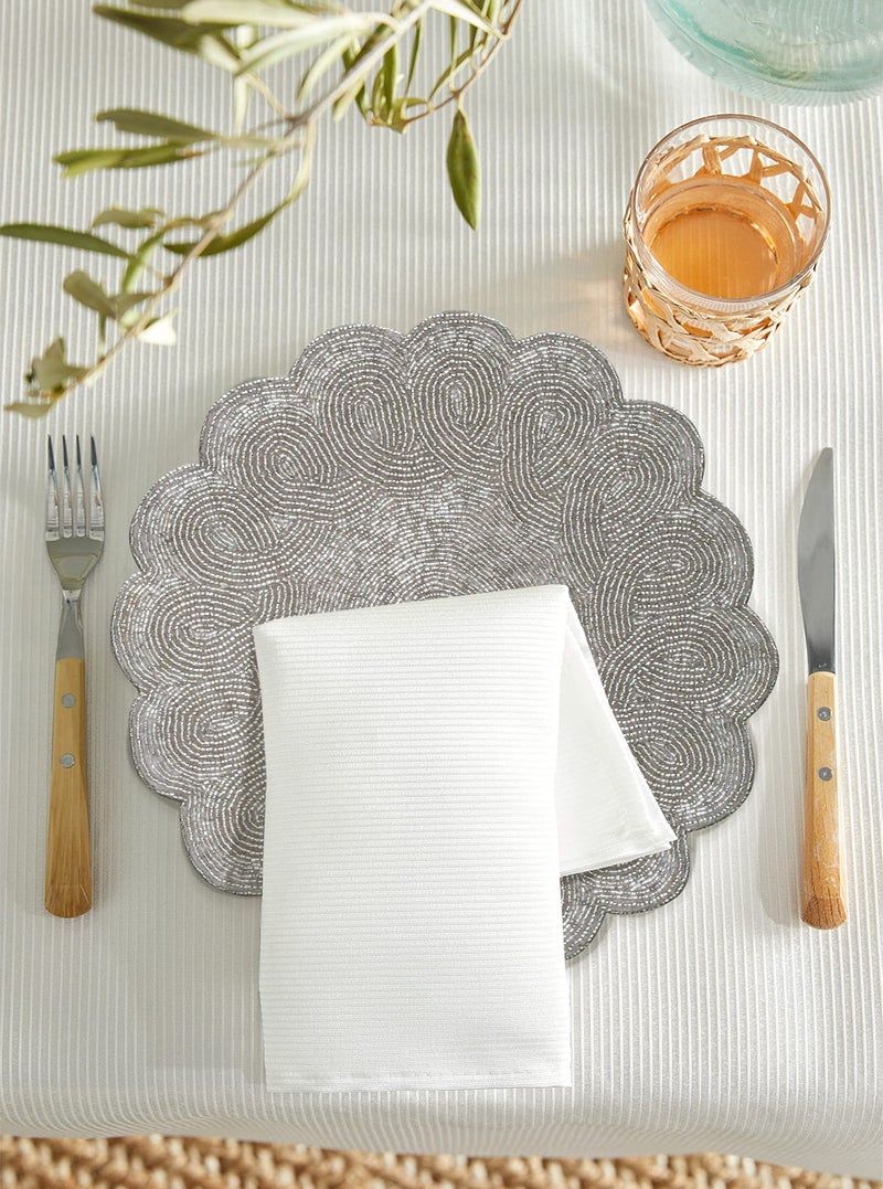 Light & Pro Lightnpro Beaded Placemats Set of 2-13 Inch Scalloped Round Silver Elegant Decorative Placemats for Dining Table, Weddings, Holidays, Parties & Special Occasions - Handmade by Skilled Artisans - Image 3