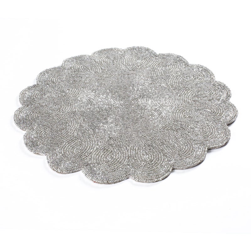 Light & Pro Lightnpro Beaded Placemats Set of 2-13 Inch Scalloped Round Silver Elegant Decorative Placemats for Dining Table, Weddings, Holidays, Parties & Special Occasions - Handmade by Skilled Artisans - Image 5