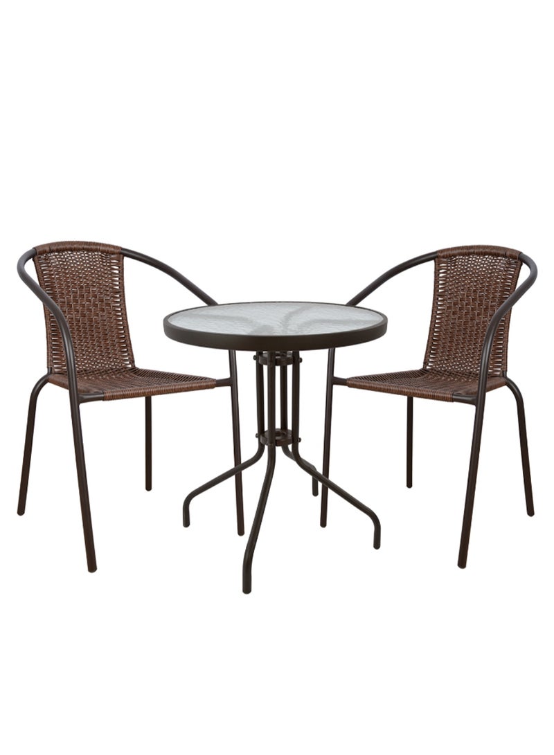 DubaiGallery 3-Piece Bistro Table Garden Furniture Balcony Furniture Patio Furniture Patio Furniture Outdoor Garden Lounge 1 Table and 2 Chairs for Porches Courtyards Patios Balconies Pool Edges - Image 2
