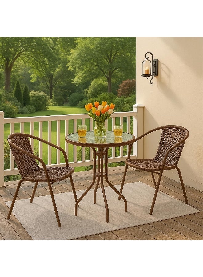 DubaiGallery 3-Piece Bistro Table Garden Furniture Balcony Furniture Patio Furniture Patio Furniture Outdoor Garden Lounge 1 Table and 2 Chairs for Porches Courtyards Patios Balconies Pool Edges - Image 1
