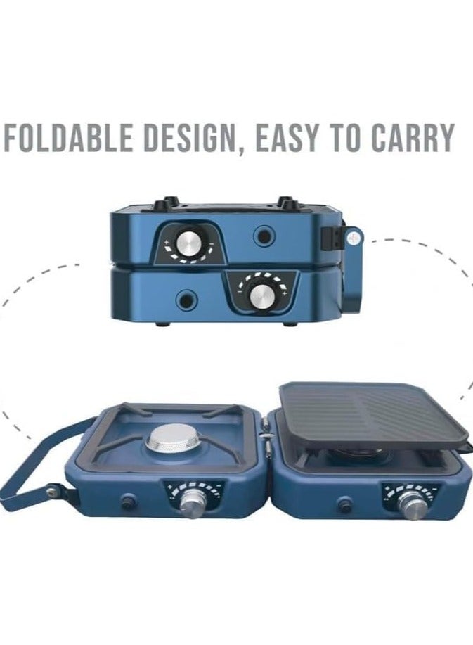 ADAK Click to open expanded view Foldable Propane Camping Stove with Grill – Portable 16,000 BTU Camp Stove with Dual Adjustable Burners, Piezo Ignition, and Convenient Carry Handle, Ideal for Camping and BBQ - Image 1