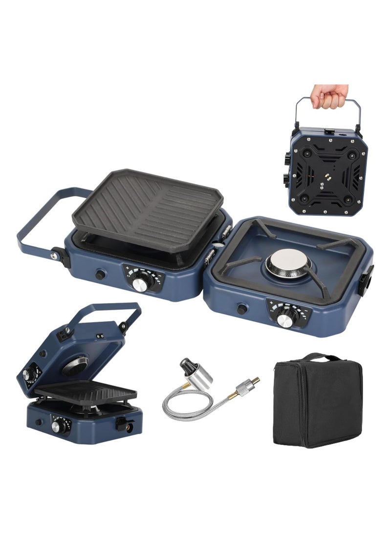 ADAK Click to open expanded view Foldable Propane Camping Stove with Grill – Portable 16,000 BTU Camp Stove with Dual Adjustable Burners, Piezo Ignition, and Convenient Carry Handle, Ideal for Camping and BBQ - Image 2