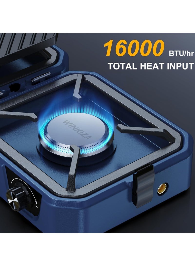 ADAK Click to open expanded view Foldable Propane Camping Stove with Grill – Portable 16,000 BTU Camp Stove with Dual Adjustable Burners, Piezo Ignition, and Convenient Carry Handle, Ideal for Camping and BBQ - Image 3