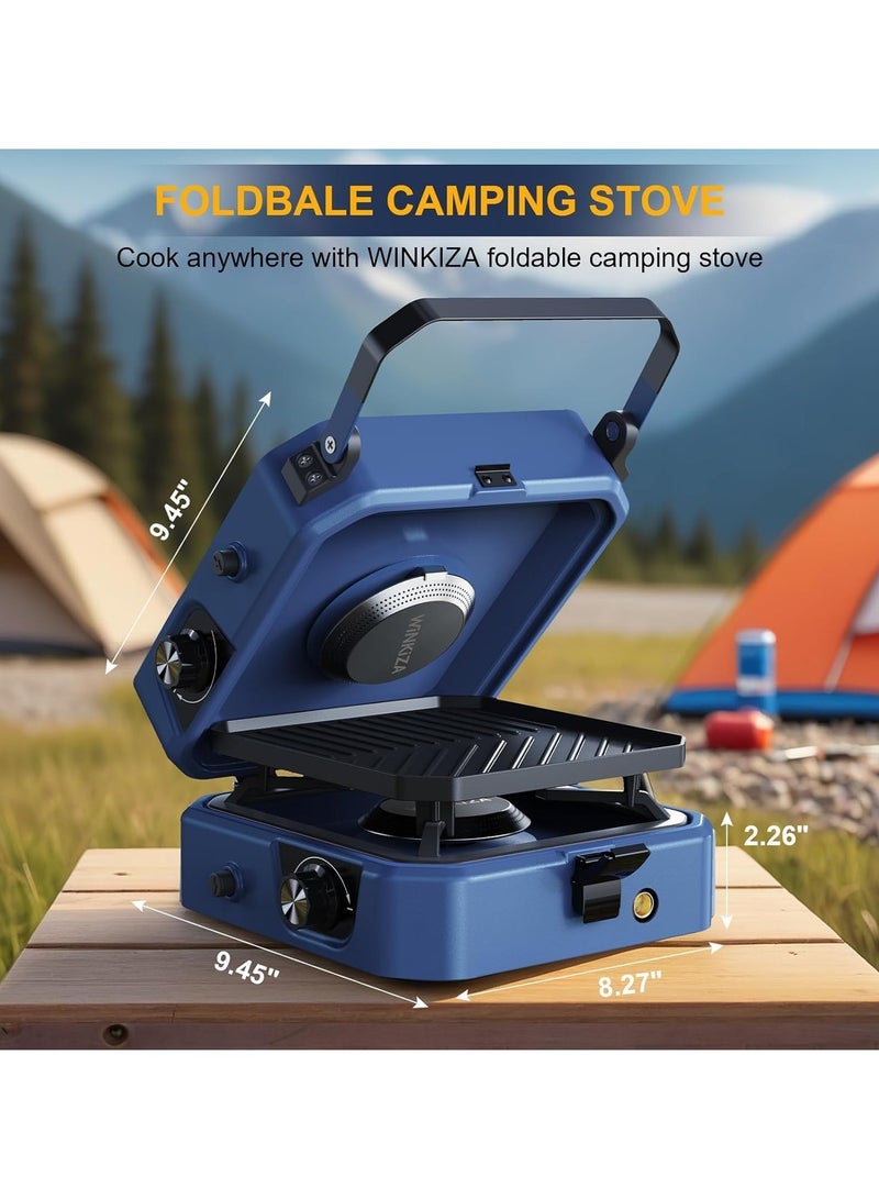 ADAK Click to open expanded view Foldable Propane Camping Stove with Grill – Portable 16,000 BTU Camp Stove with Dual Adjustable Burners, Piezo Ignition, and Convenient Carry Handle, Ideal for Camping and BBQ - Image 4