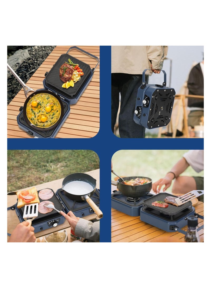 ADAK Click to open expanded view Foldable Propane Camping Stove with Grill – Portable 16,000 BTU Camp Stove with Dual Adjustable Burners, Piezo Ignition, and Convenient Carry Handle, Ideal for Camping and BBQ - Image 5