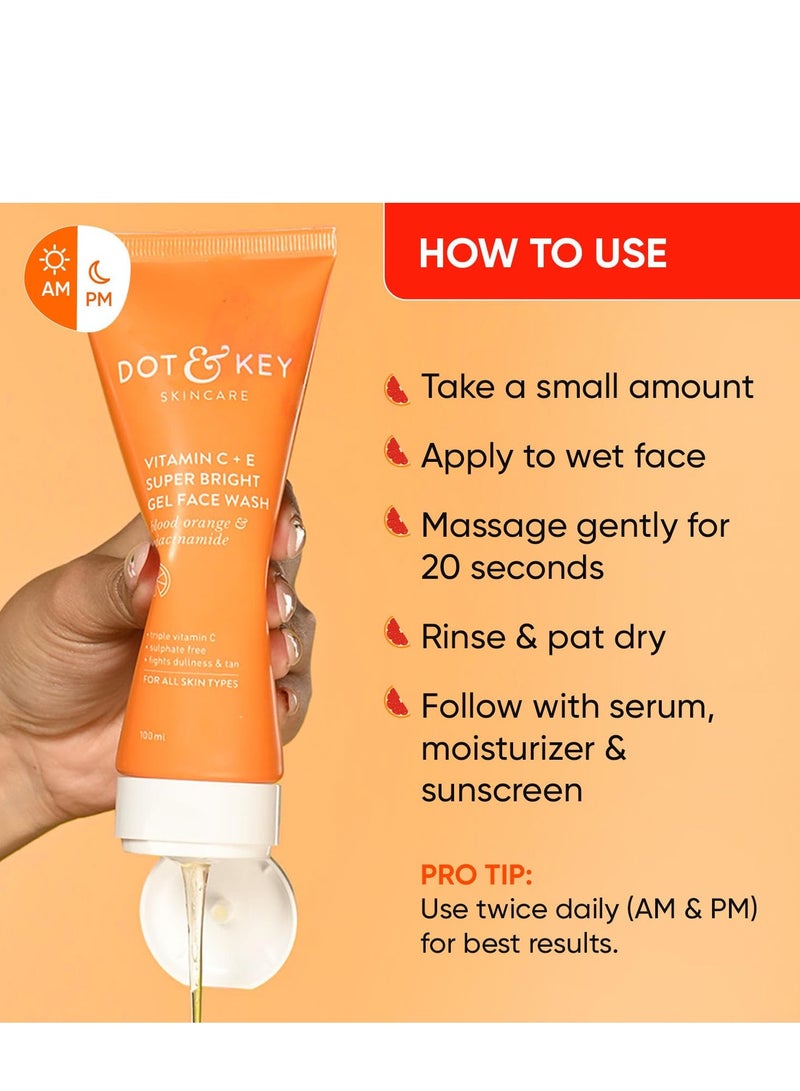 DOT & KEY Vitamin C  E Super Bright Gel Face Wash For Glowing And Brightening Skin All Skin Types With Triple Vitamin C Face Wash For Women & Men 100 Ml - Image 5