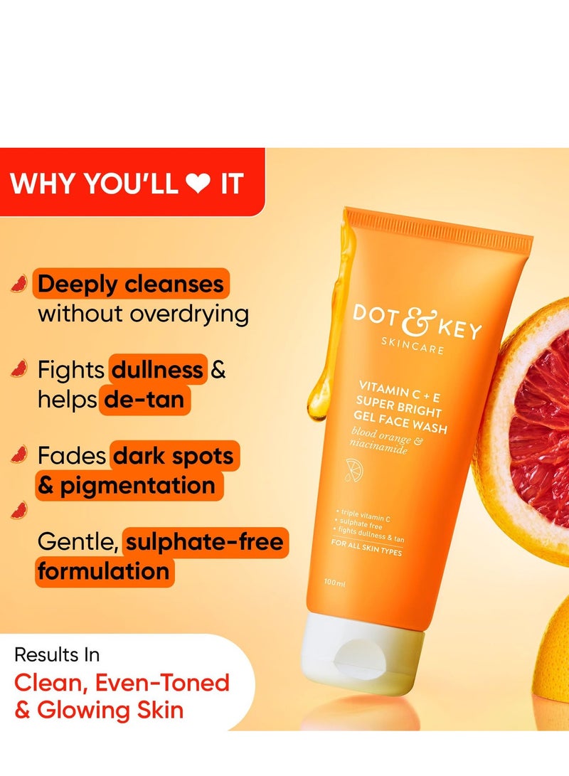 DOT & KEY Vitamin C  E Super Bright Gel Face Wash For Glowing And Brightening Skin All Skin Types With Triple Vitamin C Face Wash For Women & Men 100 Ml - Image 2