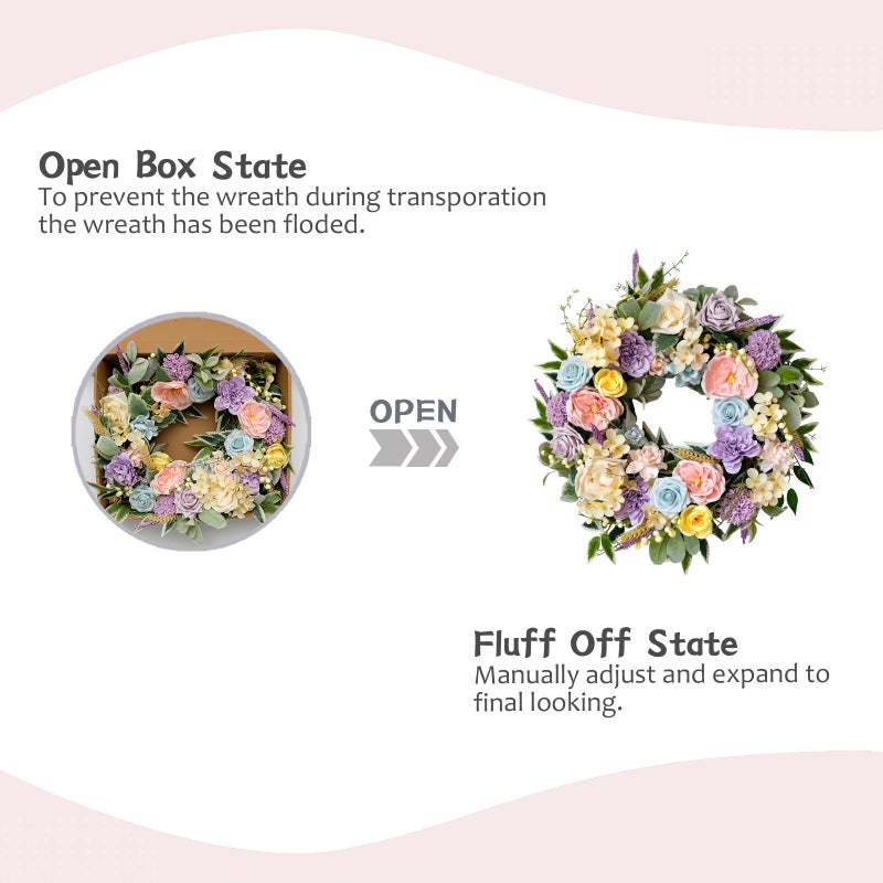 TEMPUS Spring Summer Wreath for Front Door 22 Inch Artificial Floral Wreath with Roses Peonies Hydrangeas Leaves for Door Wall Decoration Wedding Party Home Farmhouse Decoration - Image 4