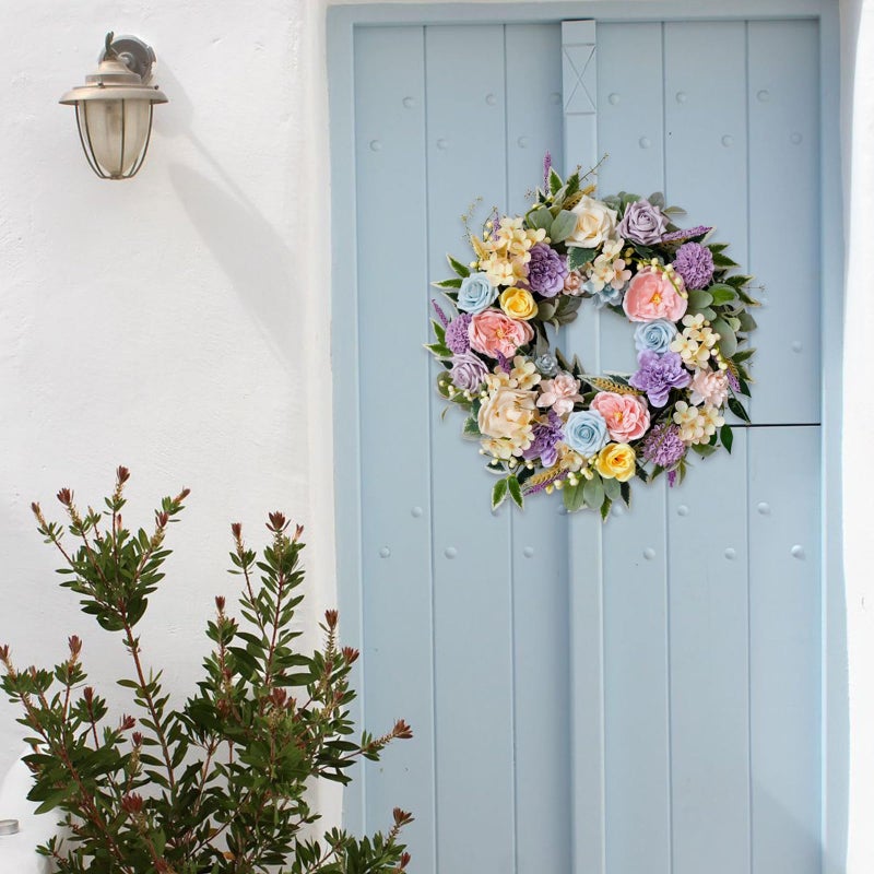 TEMPUS Spring Summer Wreath for Front Door 22 Inch Artificial Floral Wreath with Roses Peonies Hydrangeas Leaves for Door Wall Decoration Wedding Party Home Farmhouse Decoration - Image 5