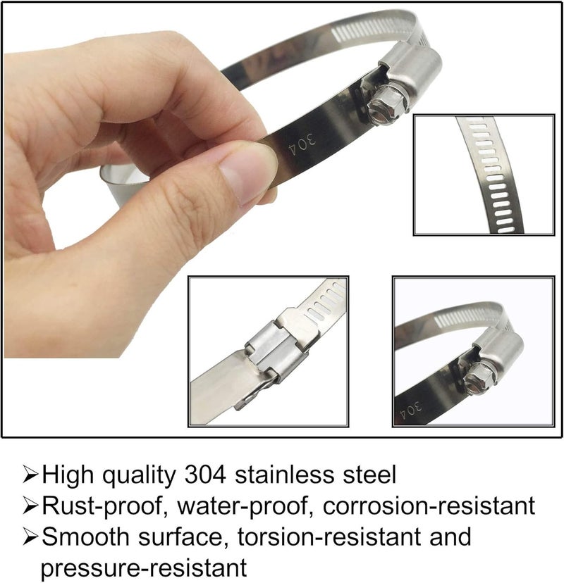 EesTeck 8Pcs 3" Adjustable 304 Stainless Steel Duct Clamps Hose Clamp Pipe Clamp Air Ducting Clamp worm drive hose clamps (65mm-89mm) - Image 2