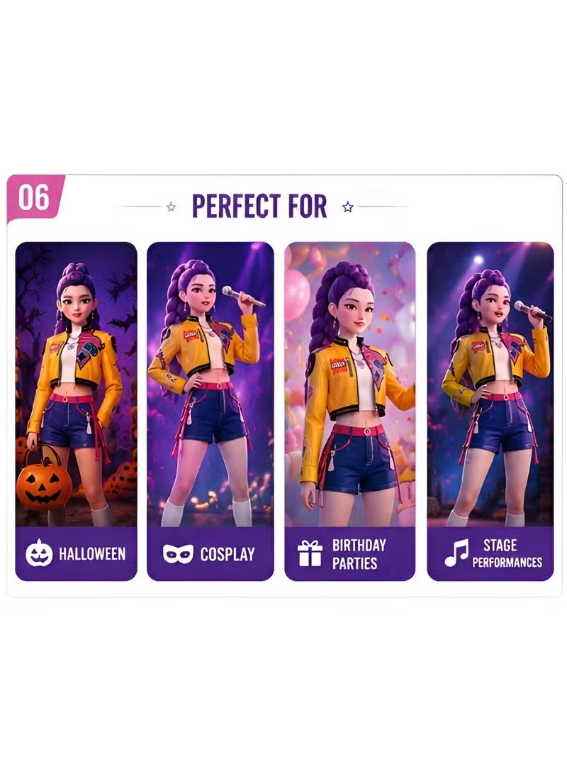 زي تنكري Kpop Demon Hunters لشخصيات Rumi وZoey وMira للأطفال البنات، طقم كوسبلاي من 3 قطع مع جاكيت أصفر للعروض المسرحية والهالوين - Image 5
