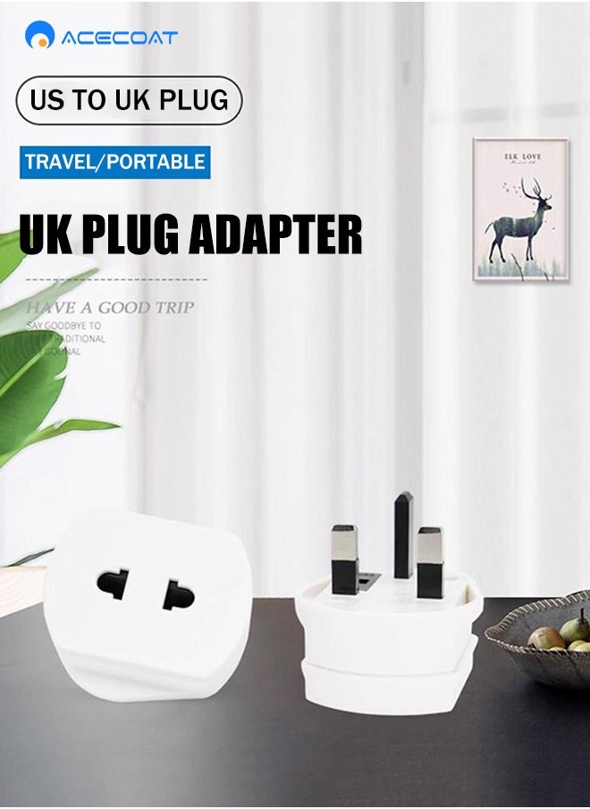 ACECOAT - UK Universal Travel Adapter Plug Converter,US/Europe/India/Italy/Switzerland to UK 2-Pin to 3-Pin Socket Adapter with 1.6A Fuse for Shaver Toothbrush,250W CE Wall Charger with Protection Door,White - Image 1