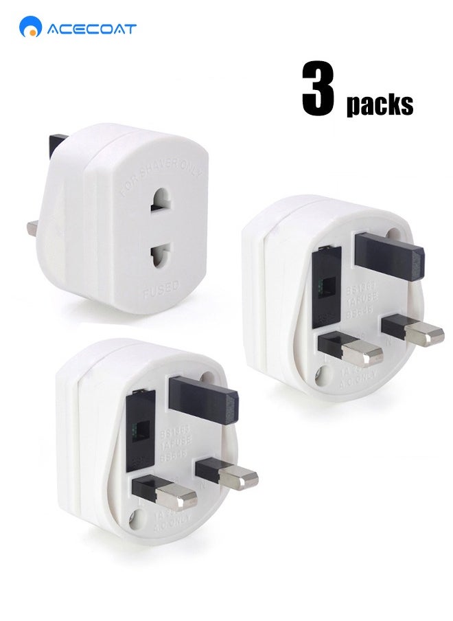 ACECOAT - UK Universal Travel Adapter Plug Converter,US/Europe/India/Italy/Switzerland to UK 2-Pin to 3-Pin Socket Adapter with 1.6A Fuse for Shaver Toothbrush,250W CE Wall Charger with Protection Door,White - Image 1
